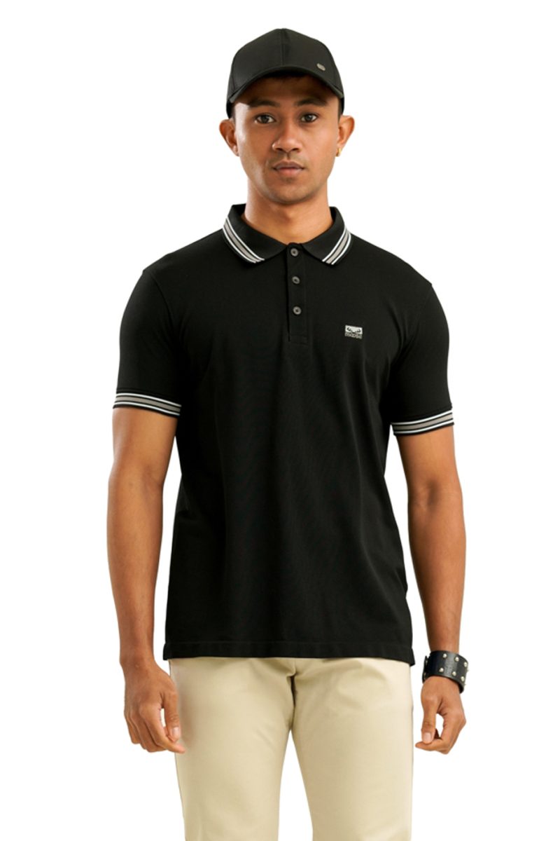 Moose Men's Solid Seamless Polo T-Shirt - Jet Black - Image 2
