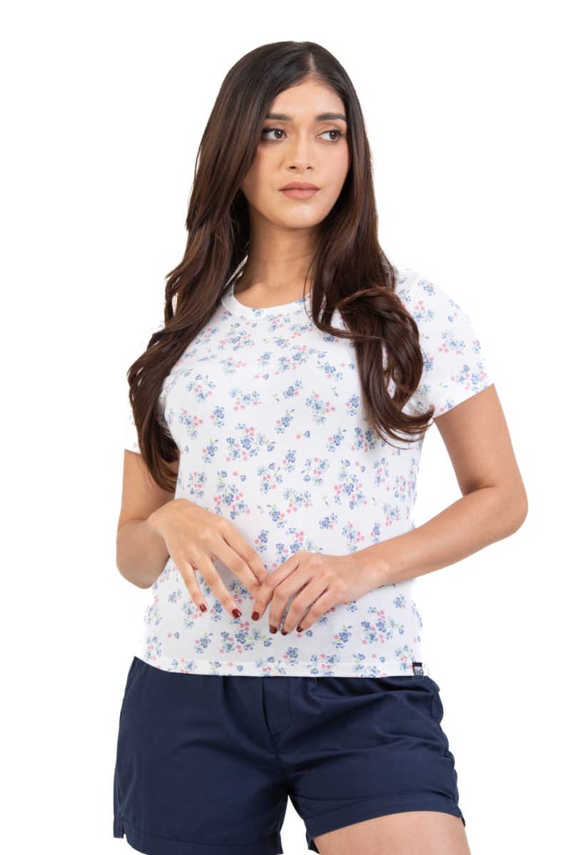 Women's Slim Fit T-Shirt - Blue Floral