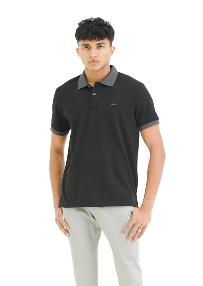 Moose Men's Solid Assorted Polo T-Shirt - Black - Image 2