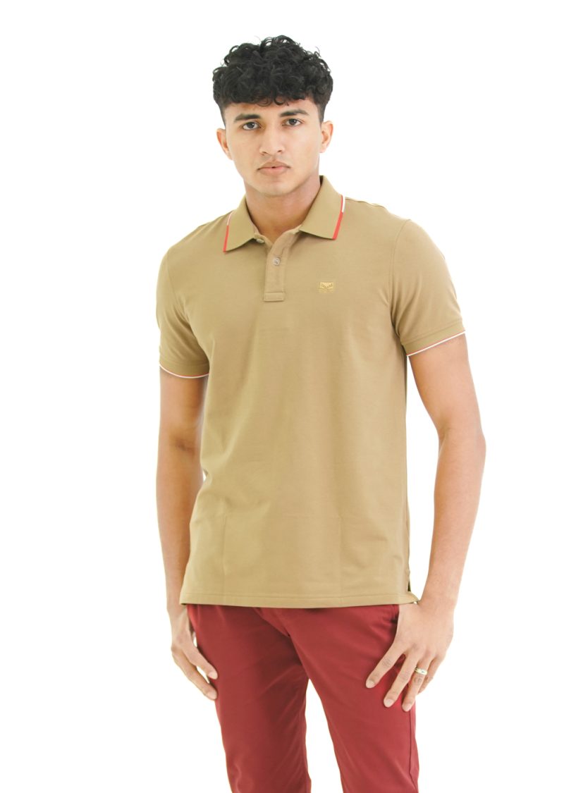 Moose Men's Minimal Stripe Polo T-Shirt - Wheat - Image 2