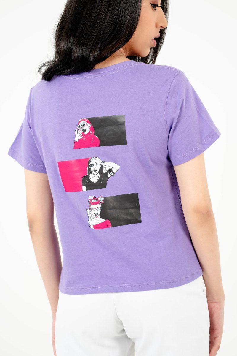 Retro Revival Printed Crew Neck T-shirt - A70 Powder Purple