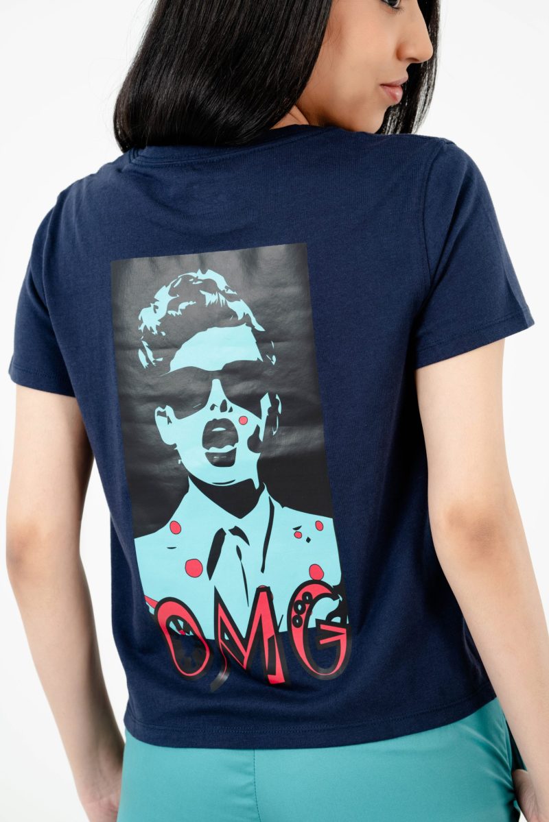 Retro Revival Printed Crew Neck T-shirt - A68 Dark Sapphire
