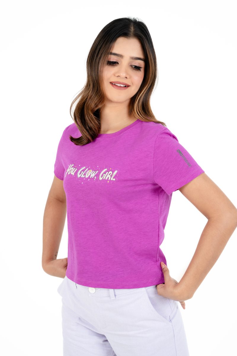 Positive Vibes Printed Crew Neck T-shirt - A52 Violet 1