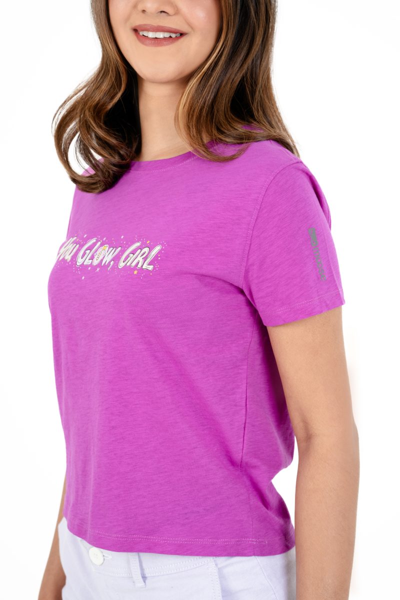 Positive Vibes Printed Crew Neck T-shirt - A52 Violet 1 - Image 3