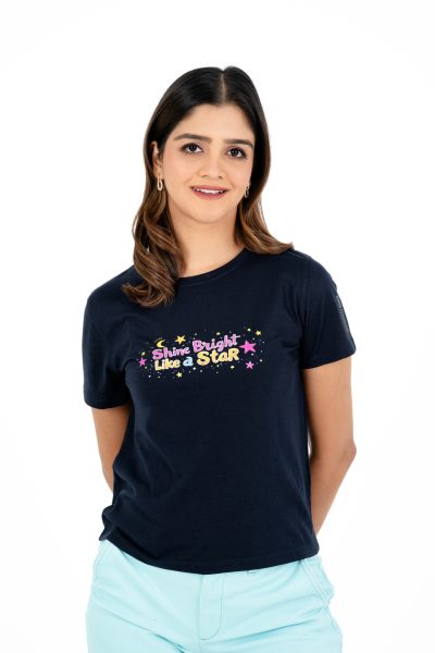 Positive Vibes Printed Crew Neck T-shirt - A53 Dark Sapphire