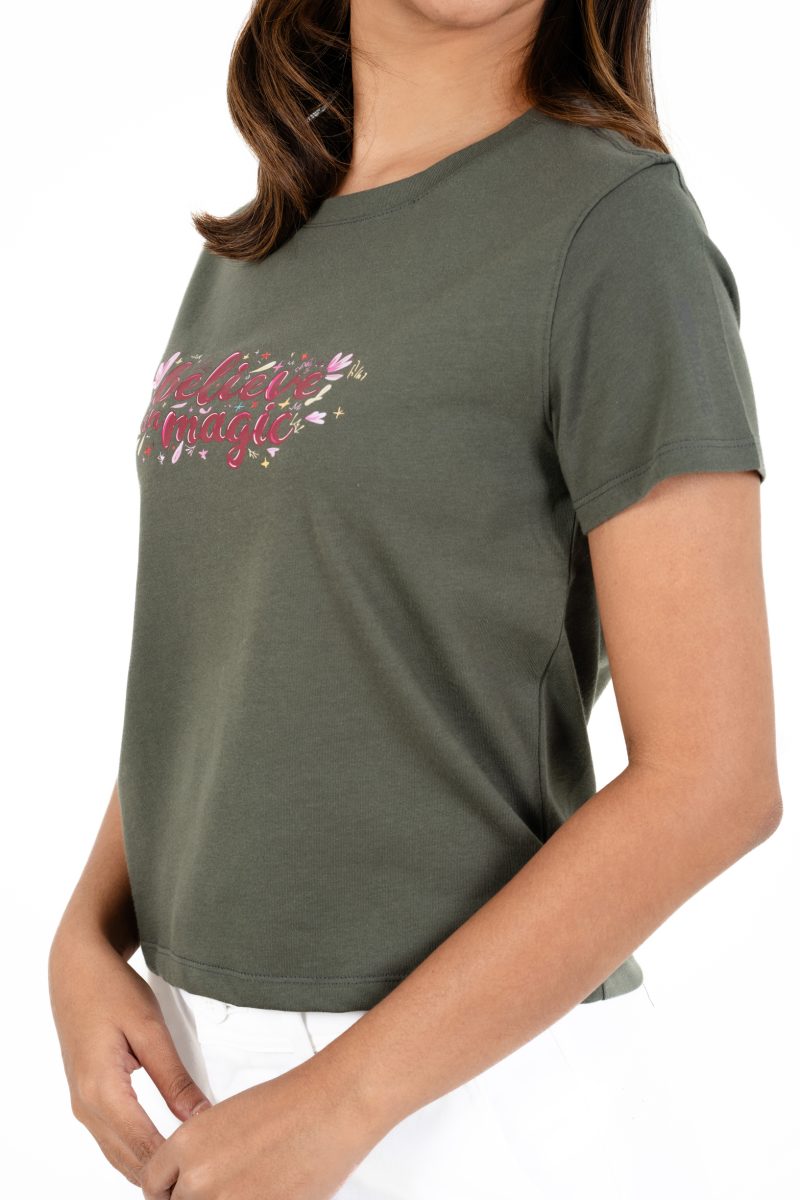 Positive Vibes Printed Crew Neck T-shirt - A54 Charcoal Forest - Image 2