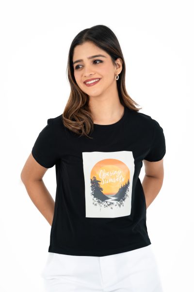 Boho Bliss Printed Crew Neck T-shirt - A2 Black