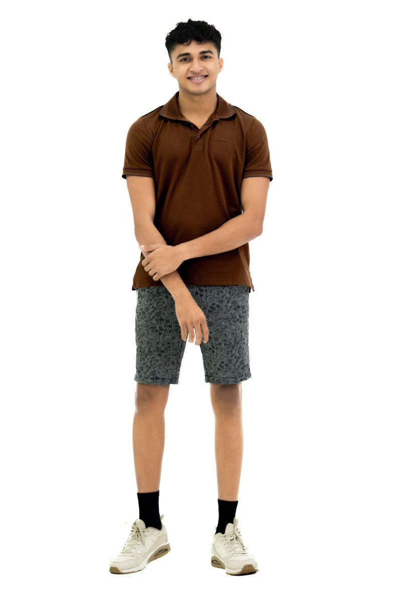 Men's Slim Fit Printed Chino Short - Black Print 2
