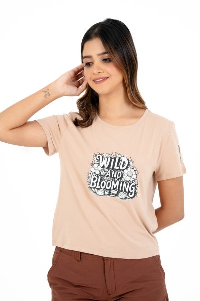 Boho Bliss Printed Crew Neck T-shirt - A1 Rose Dust