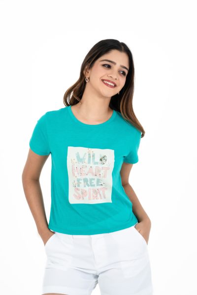 Boho Bliss Printed Crew Neck T-shirt - A3 BRIGHT EVER GREEN 2
