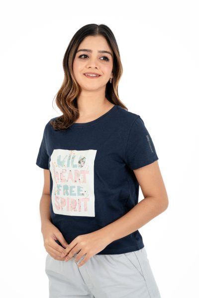 Boho Bliss Printed Crew Neck T-shirt - A3 Ultramarine