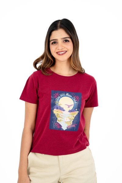 Boho Bliss Printed Crew Neck T-shirt - A4 Tibetan Red