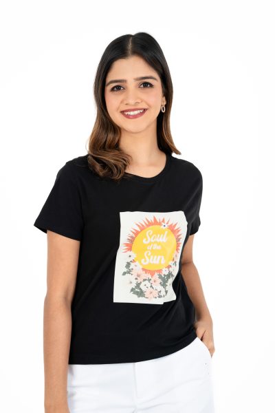 Boho Bliss Printed Crew Neck T-shirt - A5 Black