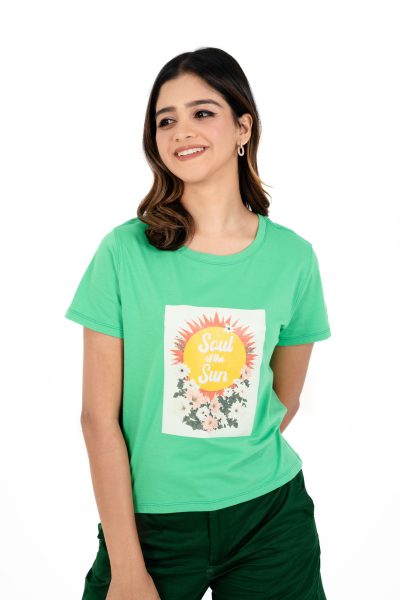 Boho Bliss Printed Crew Neck T-shirt - A5 Mint Green