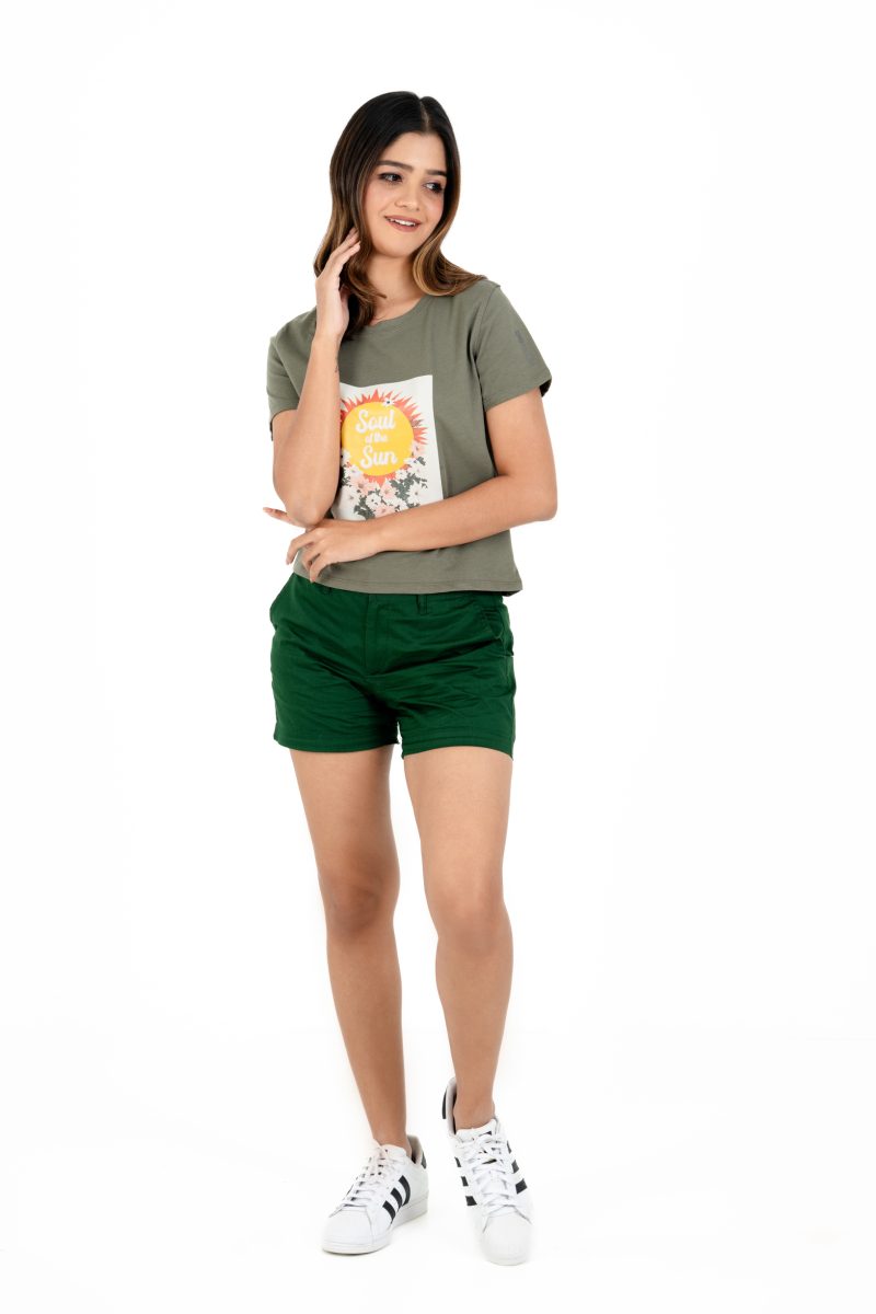 Boho Bliss Printed Crew Neck T-shirt - A5 Moss Green - Image 3