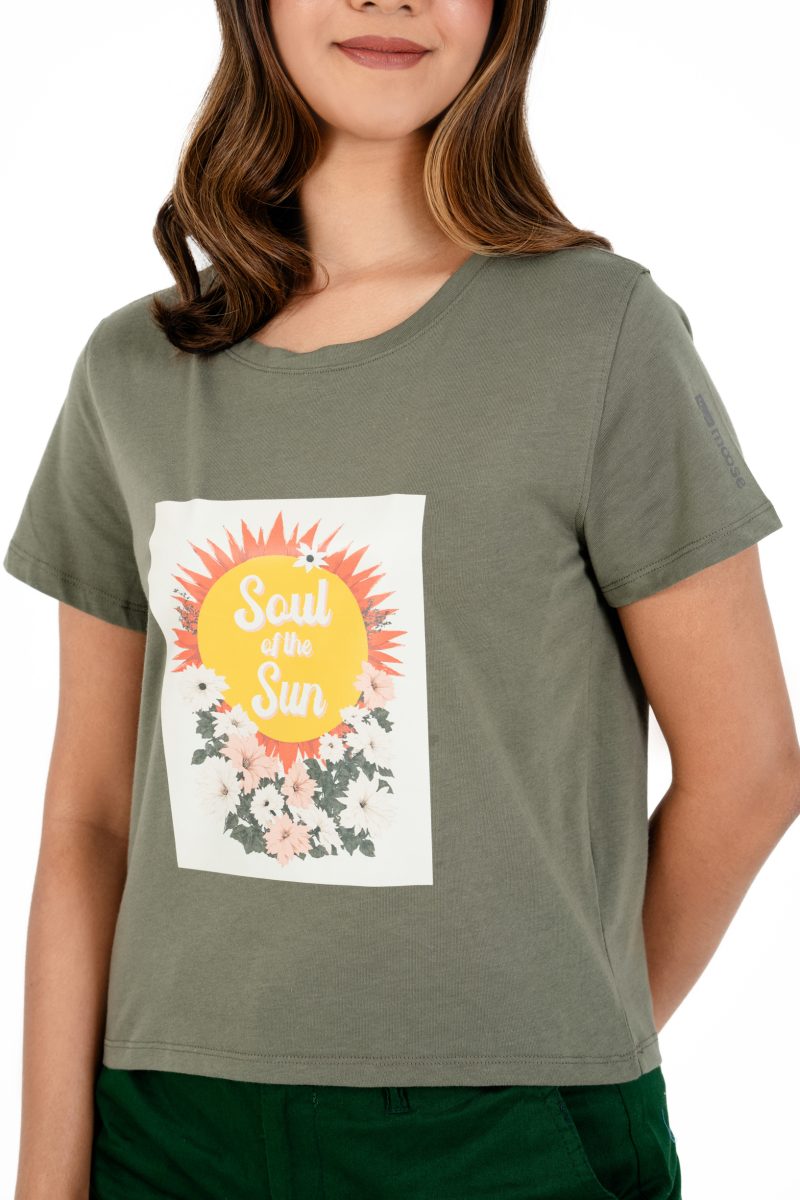 Boho Bliss Printed Crew Neck T-shirt - A5 Moss Green - Image 2