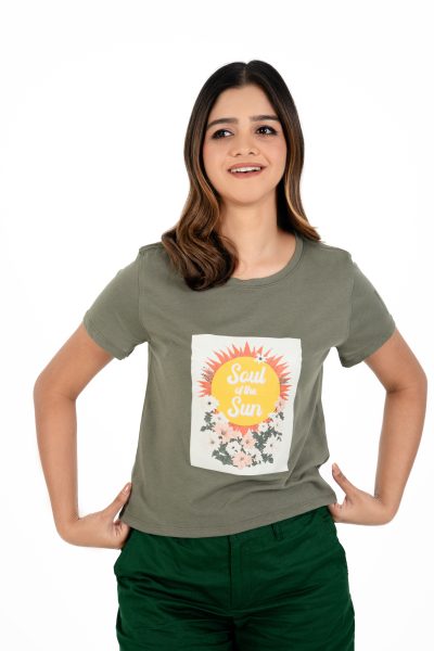 Boho Bliss Printed Crew Neck T-shirt - A5 Moss Green