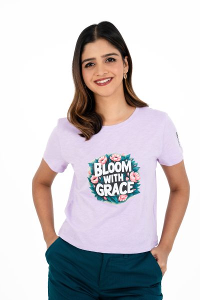 Boho Bliss Printed Crew Neck T-shirt - A8 Light Plum