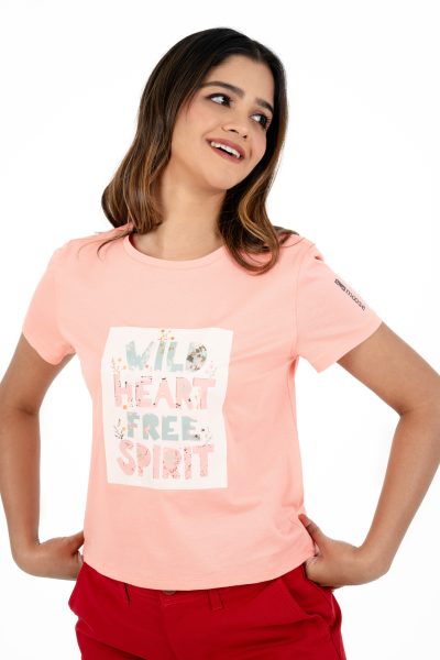 Boho Bliss Printed Crew Neck T-shirt - A3 Peach Melba