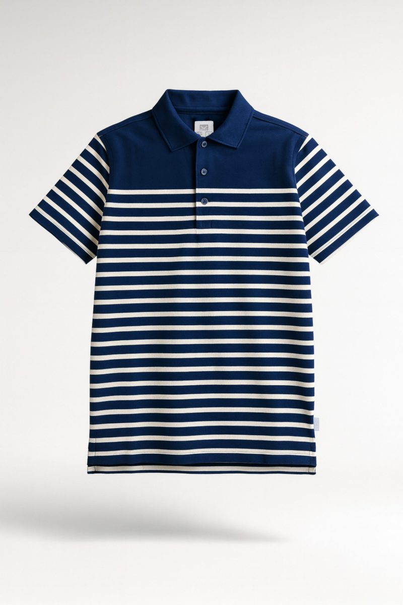Self Collared Stripe Polo T-Shirt - Image 2