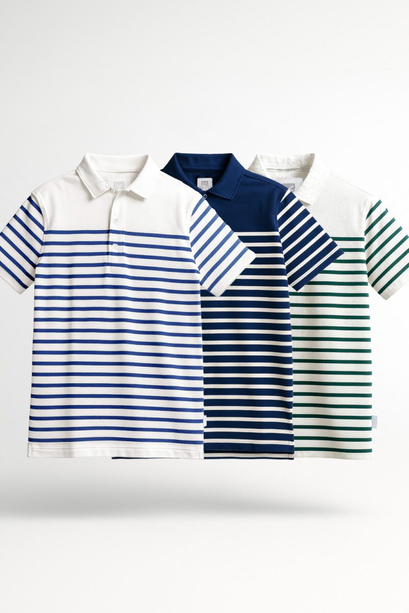 Self Collared Stripe Polo T-Shirt